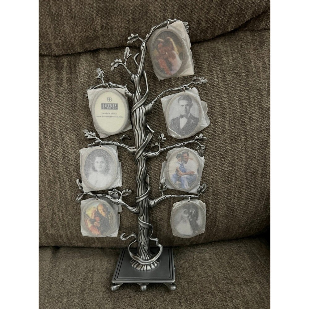 Vintage Burnes of Boston Pewter Family Tree Picture Frame 6 Hanging Ovals